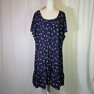 Passport Knee Length Baby Doll Dress Size 3X Navy White Flower Romantic Boho
